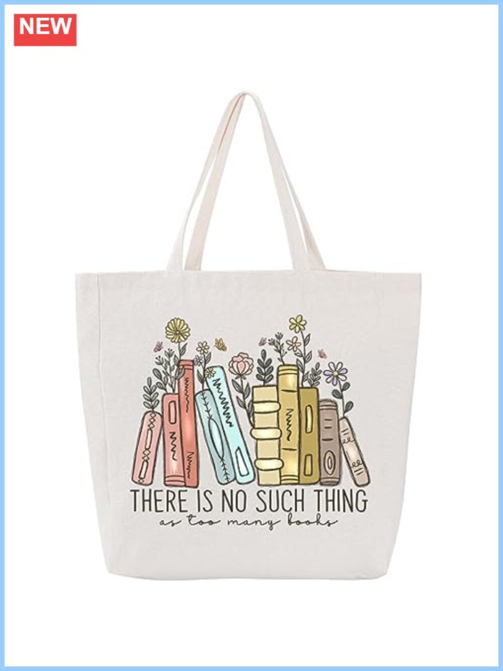 Cotton Canvas Tote Bag Book Lovers Gift Reusable Shoulder Bag